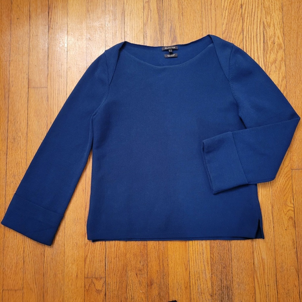 Massimo Dutti Blue Long Sleeve Cotton Boat Neck Knit Sweater Top S Classic
